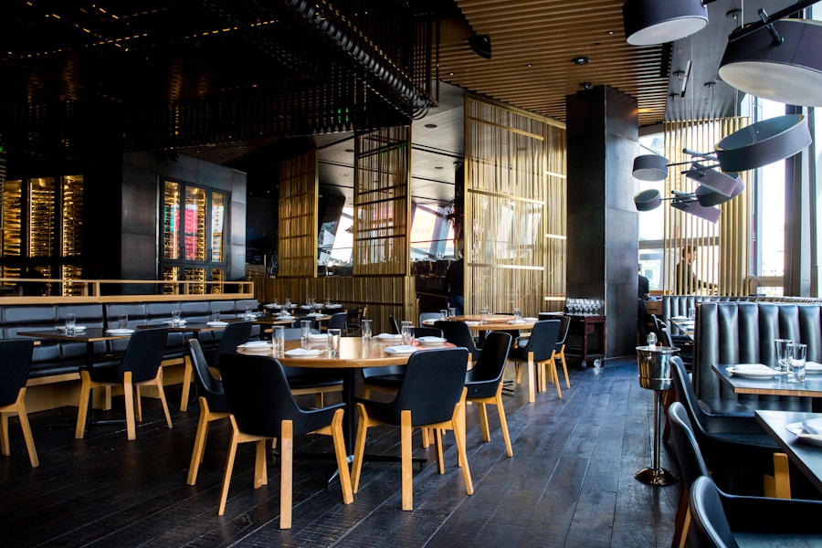 Busy restaurant dining room with table service