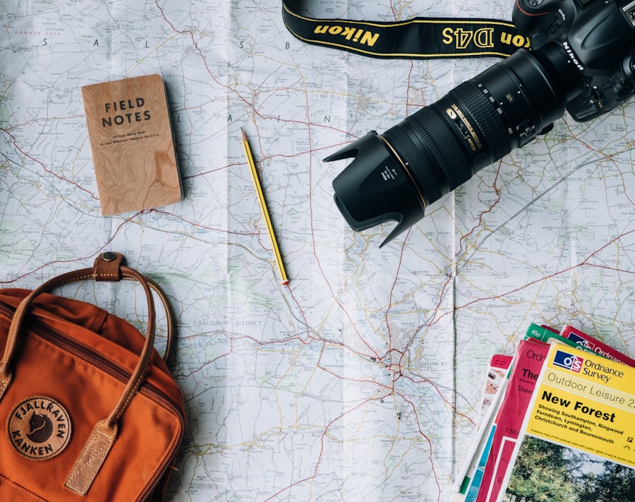 Travel documents and map spread for itinerary planning